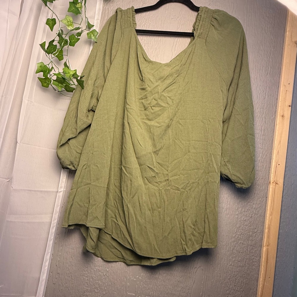 Torrid Olive Green Crinkle Gauze Peasant Puff Sleeve Smocked Fairygoth Top 3X - Picture 5 of 8